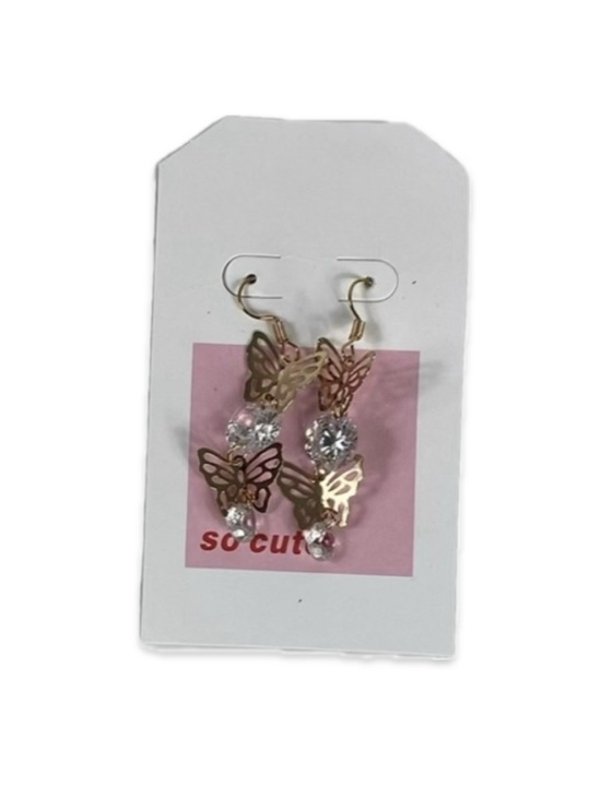 Jewelry - Gold Butterfly Dangle Earrings with Clear Crystals Rhinestone Drops Y2K